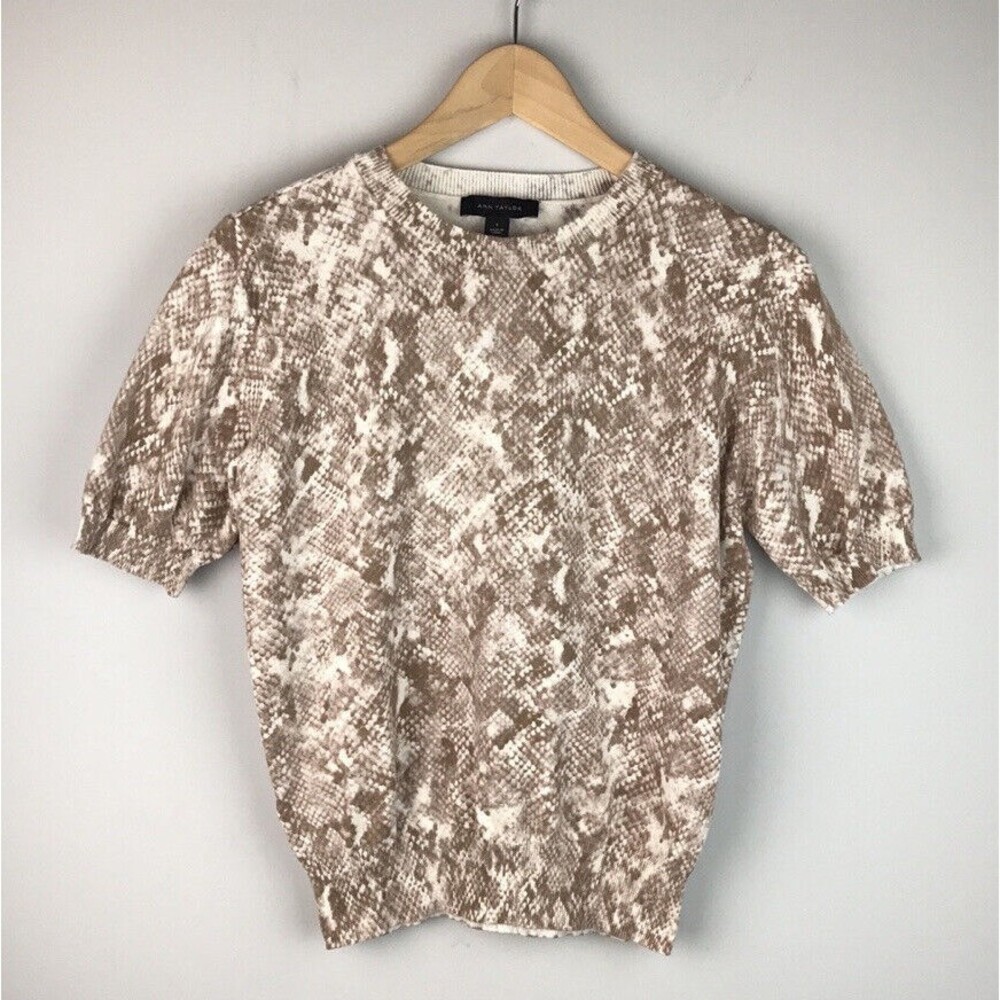 Ann Taylor women’s snake print cotton knit short sleeve sweater top size small